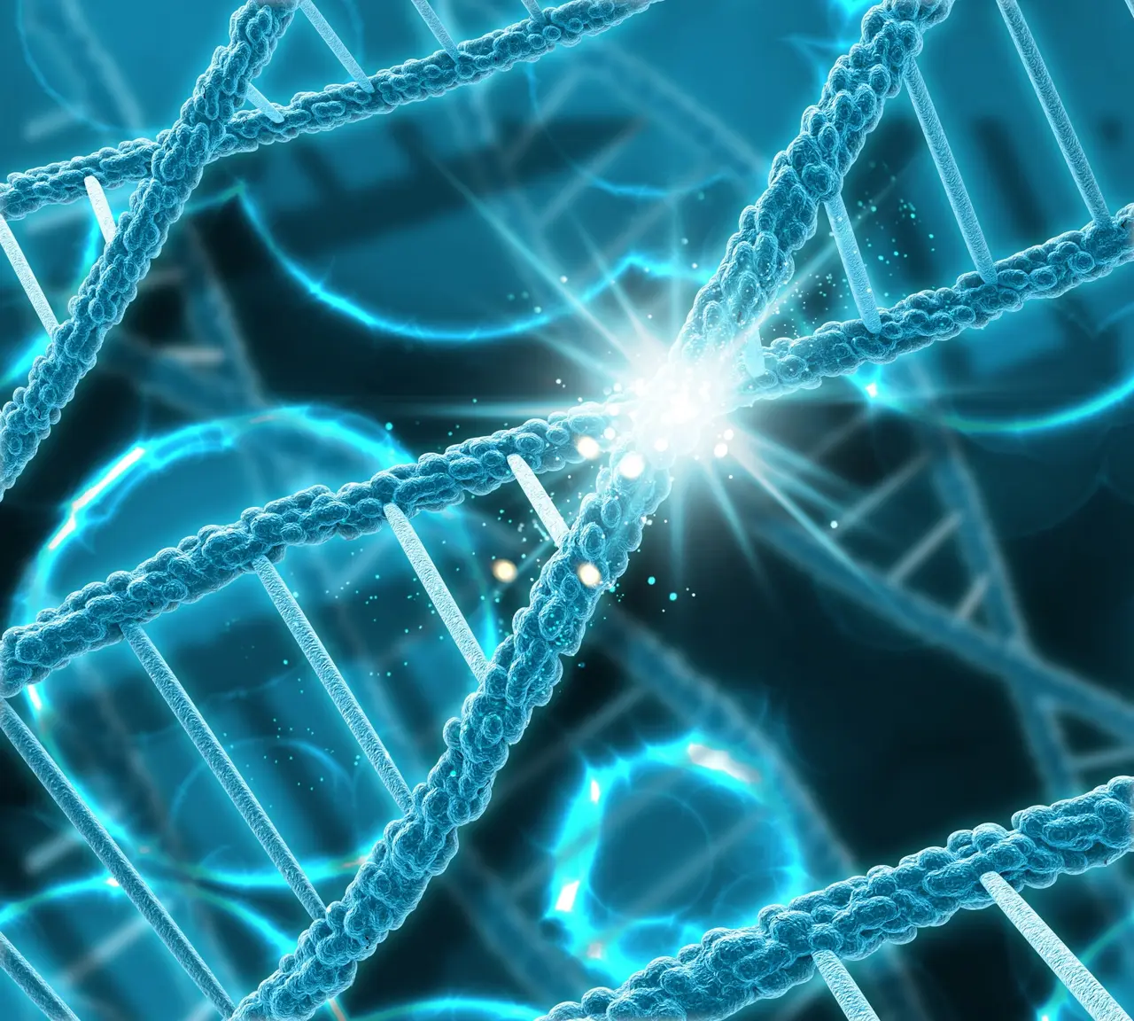Nić DNA z rozbłyskiem światła pośrodku 